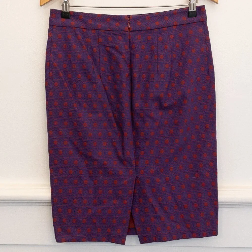 Fossil Women’s Skirt Size 8 Purple Red Geometric Print Cotton Blend Workwear